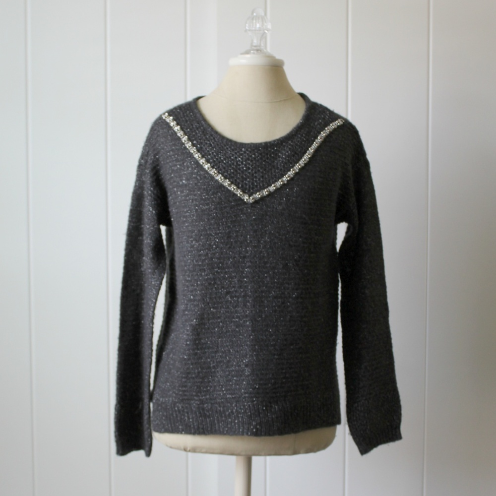 a.n.a. sparkle gray embellished sweater xs